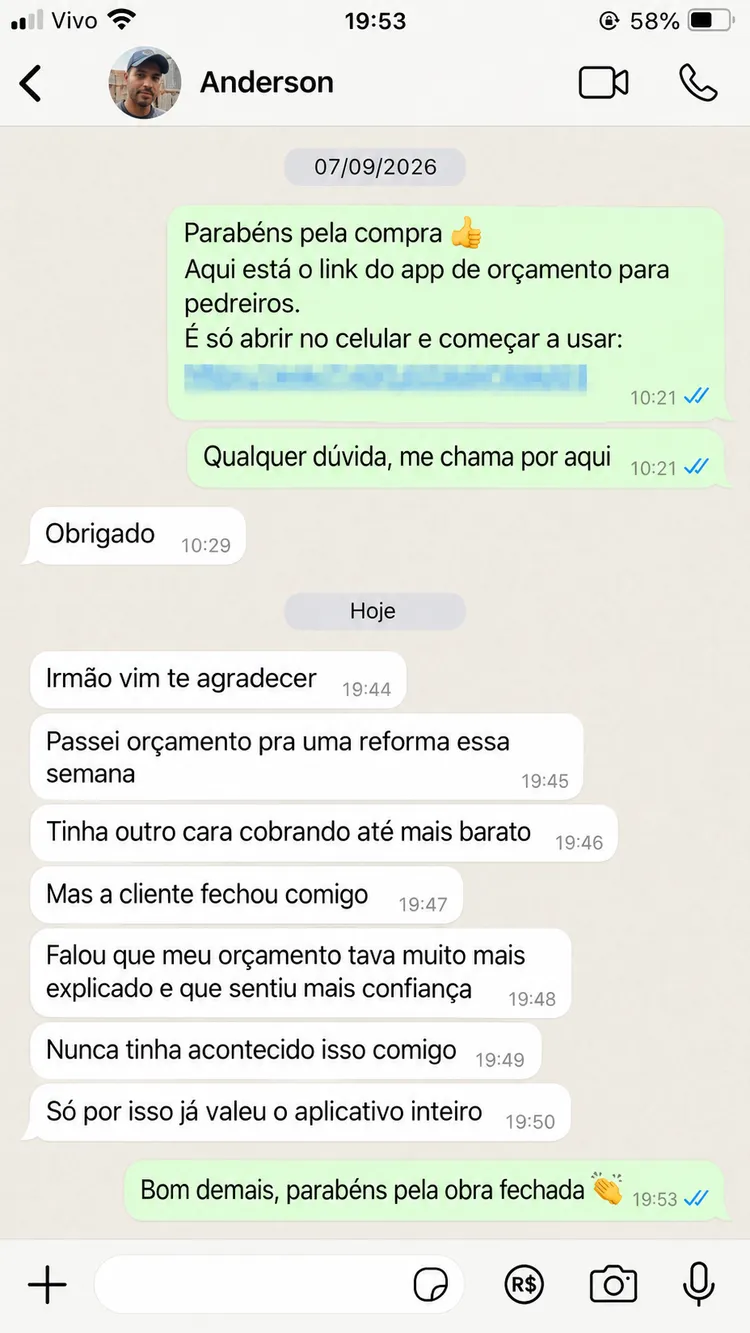 Anderson conta que tinha outro cobrando mais barato, mas a cliente fechou com ele porque o orçamento estava mais explicado.